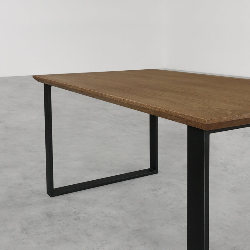 Brinegar Oak Metal Base Dining Table, Brown Oil, 75H x 180L x 90Wcm