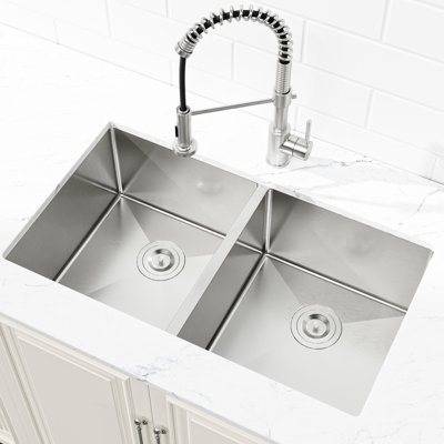 Modern 33"X19" Stainless Steel Kitchen Sink, Undermount, Brushed, With A Water- Finish And Sound-Absorbing Material Sink Steel, Undermount Exceptional Durability Corrosion Resistance