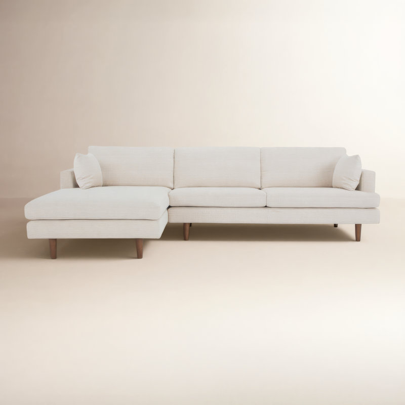 Laguna Upholstered L-Shaped Sectional, Left Hand Facing, Cream Performance Basketweave
