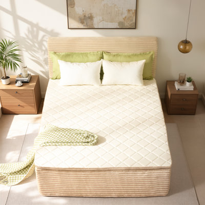 Full Size Upholstered Platform Bed With Built-in Mattress, Compression Package in a Box-No Assembly Required