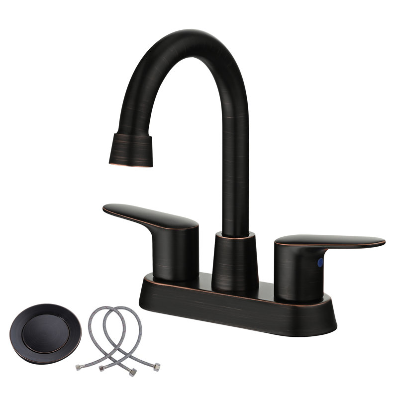 Robinet pour salle de bain à 2 poignées avec ensemble de bonde centrales, Bronze frotté à l'huile