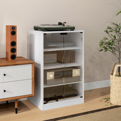 Media Cabinet, 4-Tier Stereo Cabinet, Modern Audio Video Media Stand with Adjustable Shelves