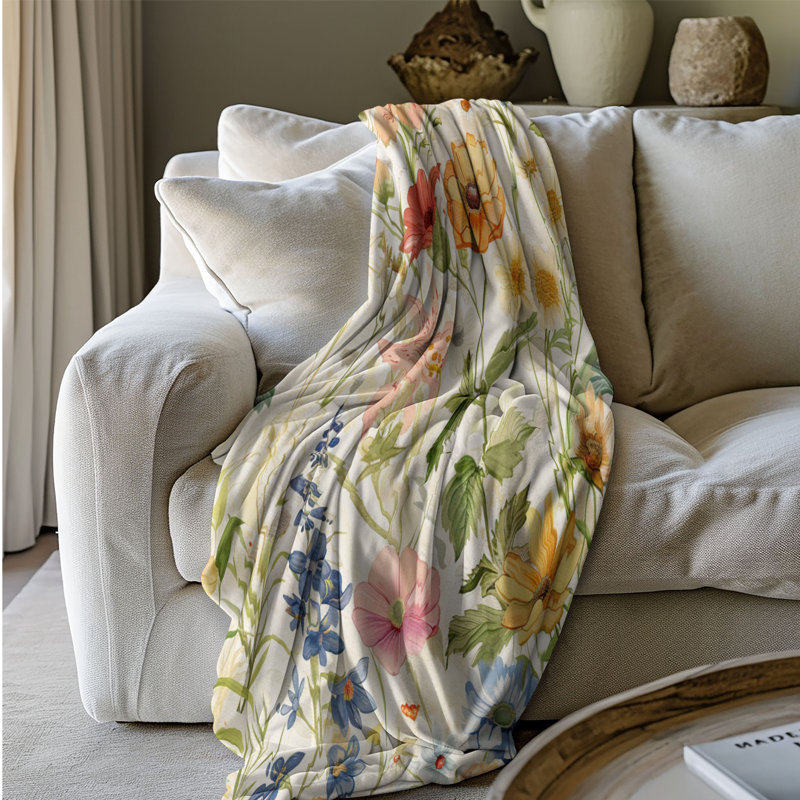 Flora Springtime - couverture Sherpa de qualité supérieure 1 pièce, Grand lit