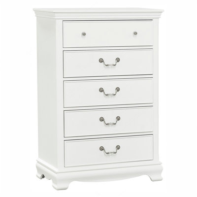 Mobilier de chambre à coucher classique en bois classique à finition blanche 1 pièce avec 5 tiroirs en queue d'aronde