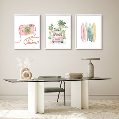 Beach and Surf Scenes Framed Wall Art Prints Set of 3 - Living Room or Bedroom