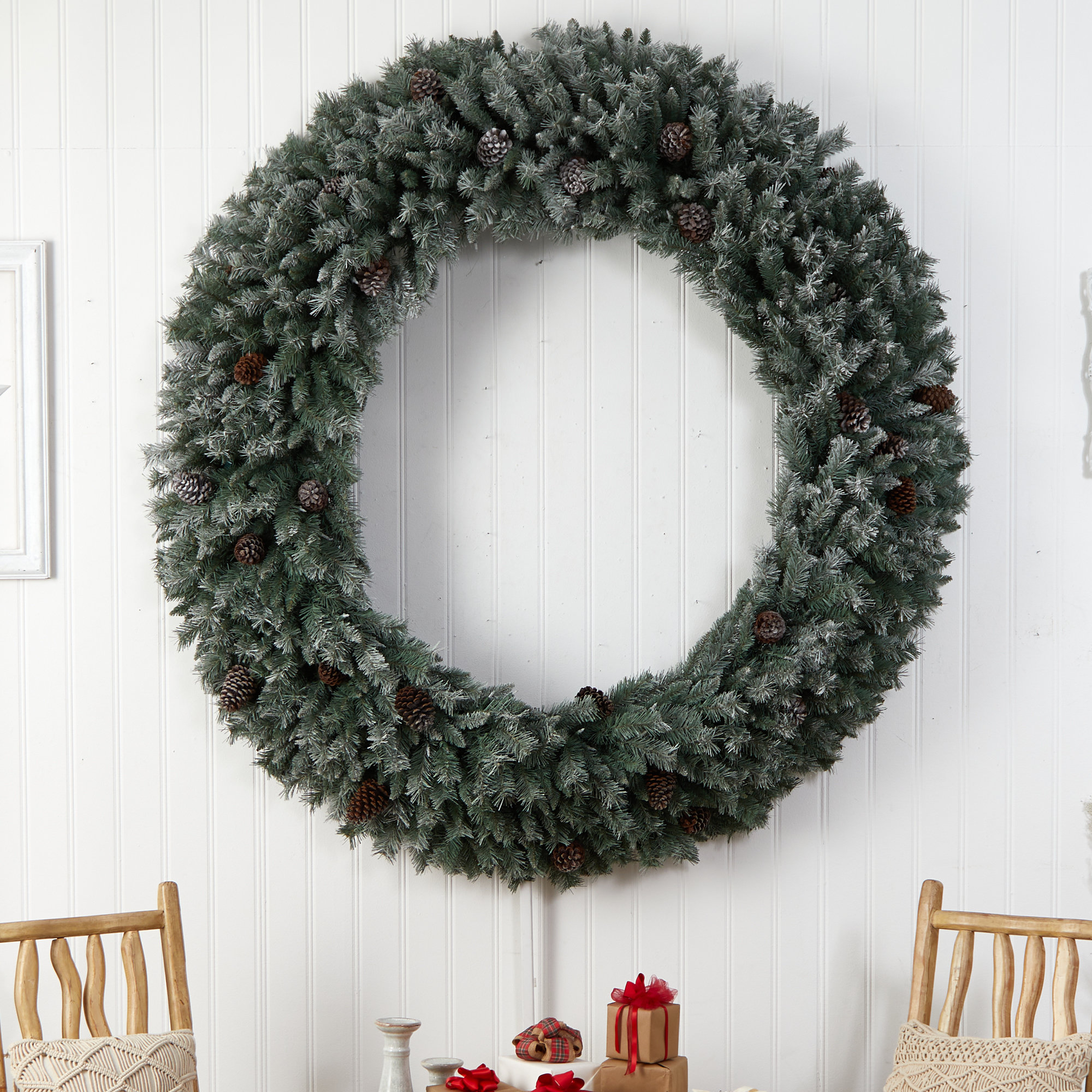 72'' Faux Pine Lighted Wreath