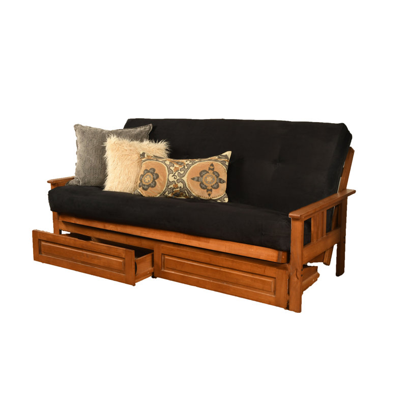 Le cadre de futon double Stratford comprend des tiroirs de rangement et un matelas, Innerspring, Microsuède noir suède