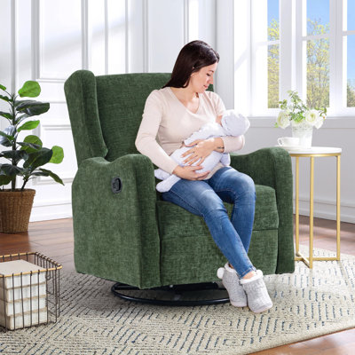 Wingback Nursery Glider Recliner Chair for Adults, Modern Swivel Gliding Rocker Recliners with Footrest, Comfy Chenille Rocking Chair Nursery for Living Room, Bedroom, Office