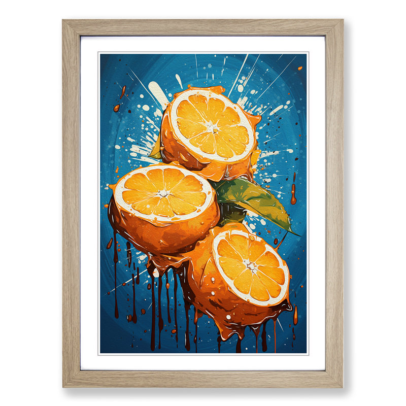 Orange Fruit Pop - Single Picture Frame Print on Wood, Oak Framed, 34cm H x 25cm W x 2cm D