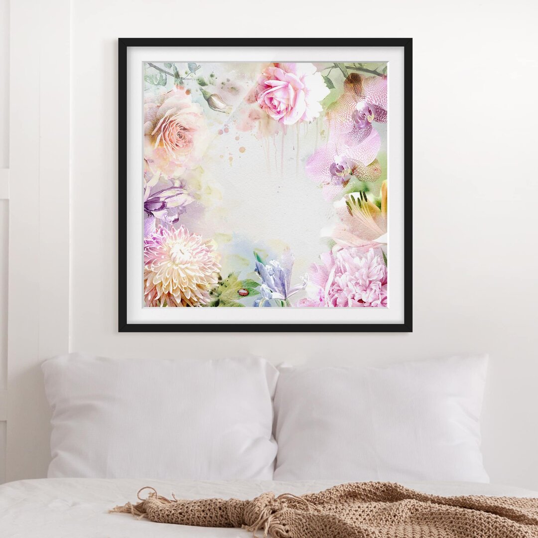 Gerahmter Kunstdruck Watercolour Pastel Flower Mix