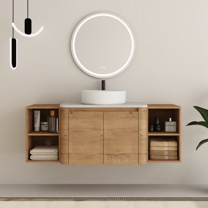 Eaton 54" Wall-Mounted Single Bathroom Vanity with Engineered Stone Top, White, 54"
