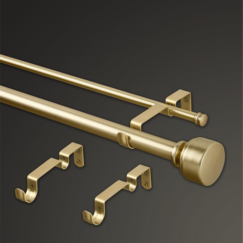 Brushed Gold Adjustable Double Curtain Rod Set for 36"-72" Windows