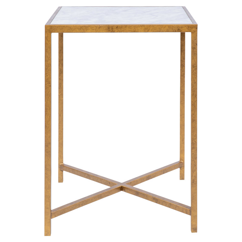 LA Marble Cross Legs End Table, Royal Gold