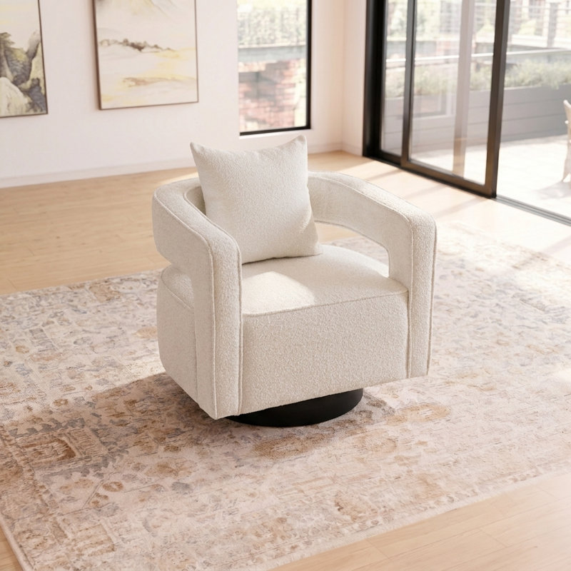 Chaise d'appoint pivotante moderne l 29,13 po avec dossier incurvé ouvert, Ivory