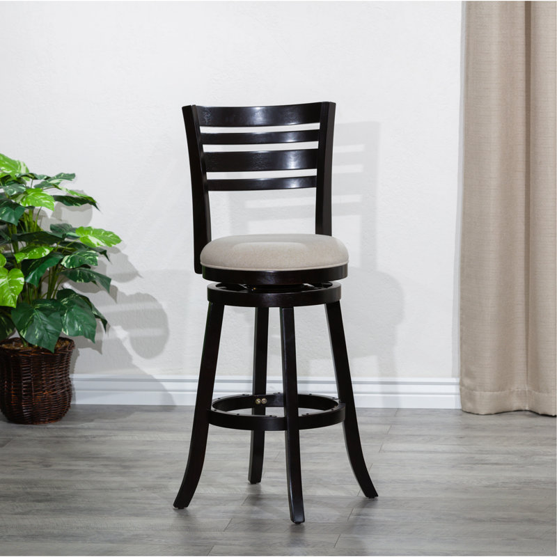 Tabouret pivotant à lattes de 30 po de hauteur de bar, siège en tissu, Siège beige / structure noire