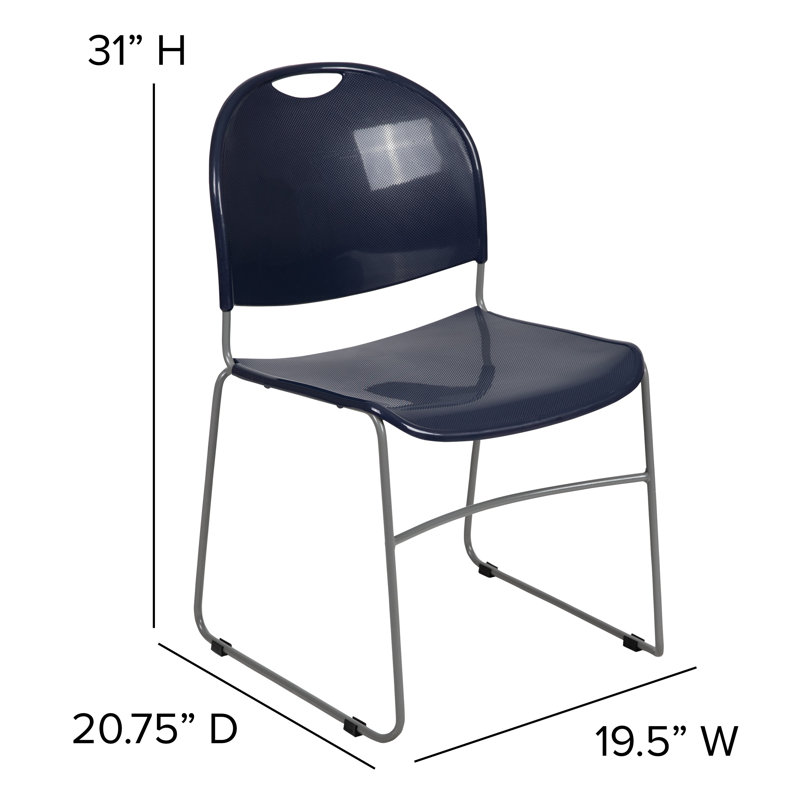 Navy Blue Metal Frame Armless Stacking Chair