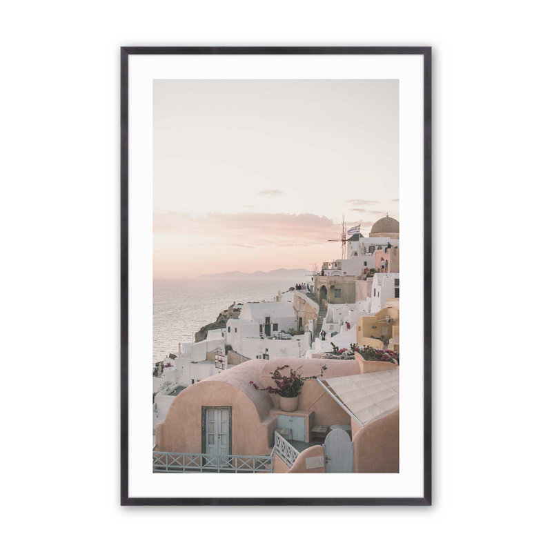 Coucher de soleil sur Santorin, Cadre en zinc patiné, H 15,25 po x l 12,25 po x P 1,25 po