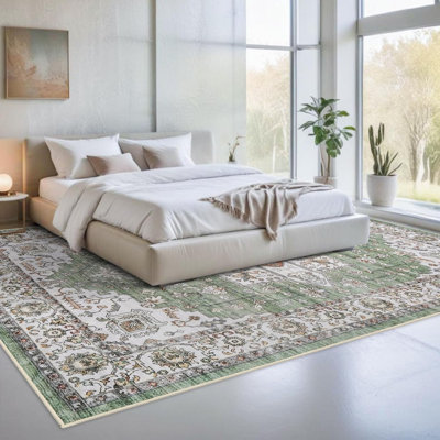 Tapis de couloir - Tapis lavable pour la cuisine Salon Tapis résistant aux taches pour la cuisine de la chambre à coucher Salle de bain avec envers antidérapant Tapis de décoration de sol Sauge