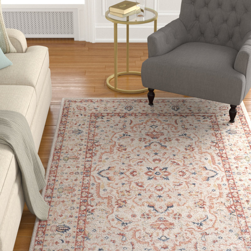 Tapis beige / rouge tissé à la machine bourgoin, Rectangle 4 pi x 6 pi
