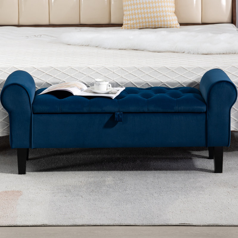 Jillia Velvet Upholstered Storage Bench, Blue
