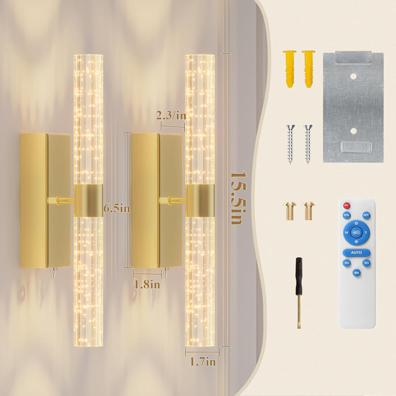 Battery Operated Gold Wall Sconces Set of 2