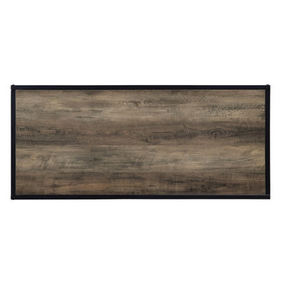 Rustic Oak And Black Rectangular Coffee Table With 1 Tier Shelf For Open Storage, Metal Frame Design, 15 Mm Thick Top Pu Paper Veneer Edge, Perfect End Room Decor Aspects, Storage Shelf, Composition,