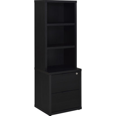 3-shelf Black Bookcase Featuring And Lockable Drawer, Mango Wood Grain Look, Engineered Build, Scratch-, Ideal For Primary Living Areas, 20.34 In Depth, 15.05 Width, 61.84 Height, 60.4 Lb With Mango