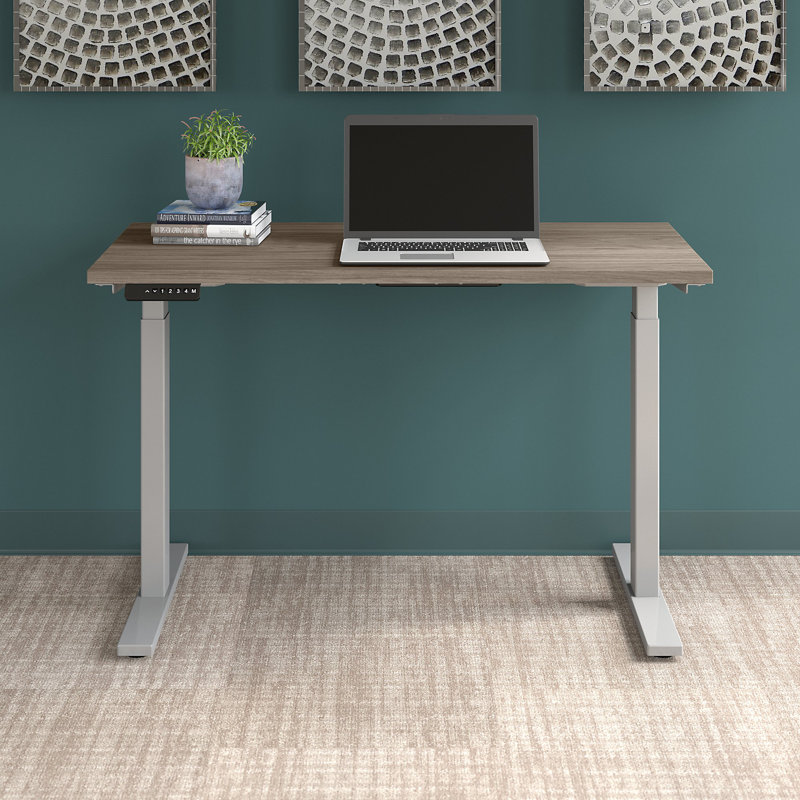 Adjustable Metal Base Standing Desk, 47.68" H x 47.59" W x 23.62" D, Mocha Cherry/Black