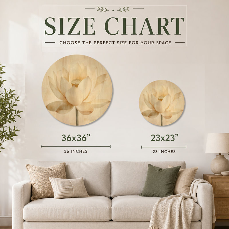 Décoration murale florale en bois Minimal Lotus Bloom - Beige, Rond 23 po, Rond