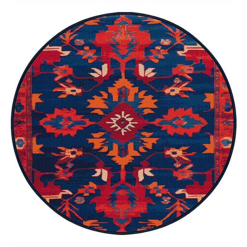 Tapis bleu Tabriz lavable à la machine, Rond 5 pi