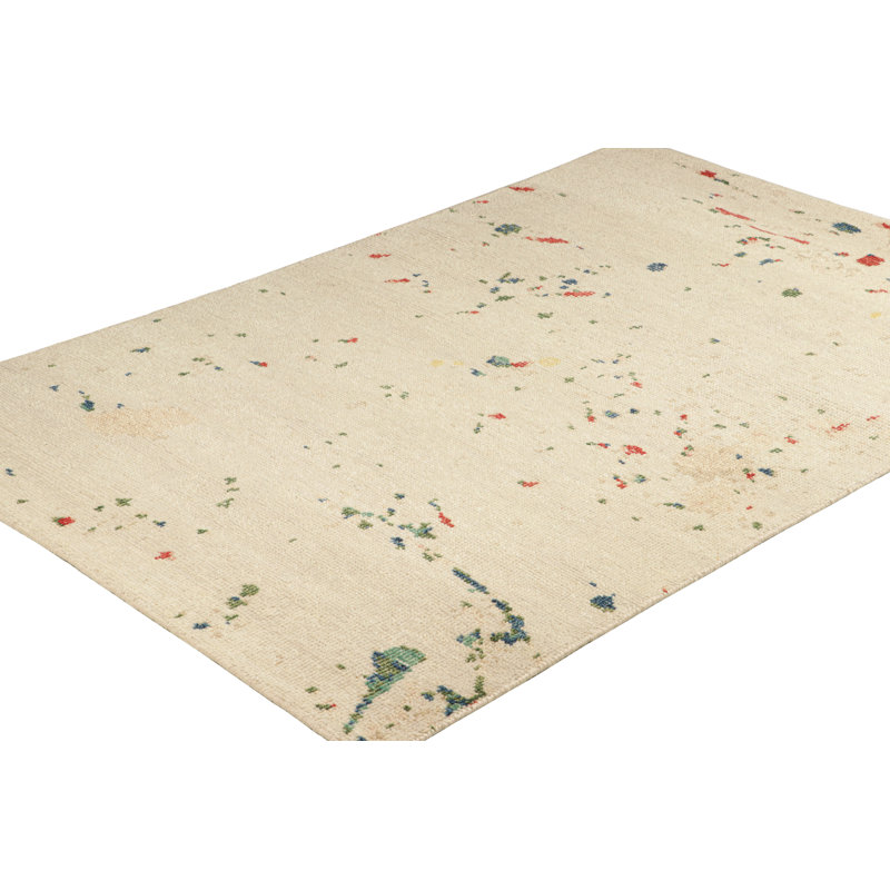 Rug & Kilim’S Modern Distressed Art Rug In White With Colorful Abstract Patterns, Rectangle 3' x 4'11"