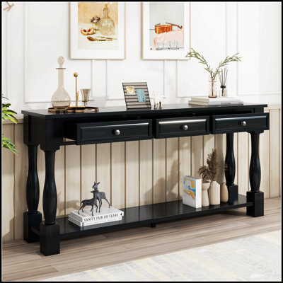Console de style méditerranéen de 63 pouces de long avec tiroirs et tablette pour un rangement élégant