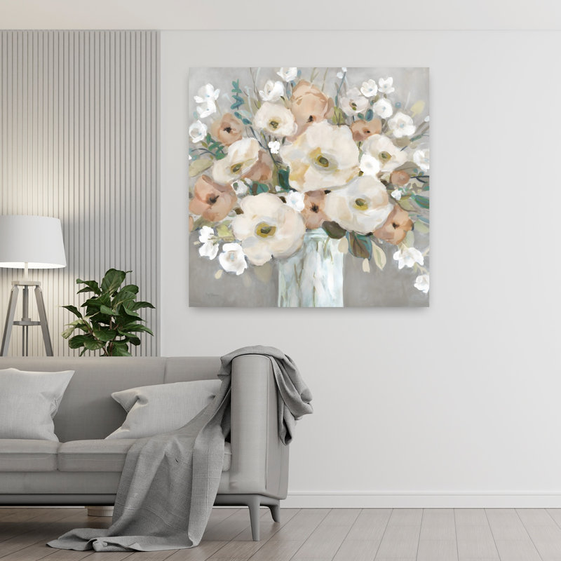 «Pastel Poppies Contemporary Dreamy Elegant Nature Flower», art mural, H 48 po x l 48 po