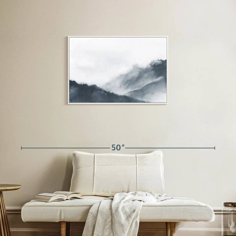 Misty Mountains en gris, Cadre flottant blanc, 31 po x 21 po
