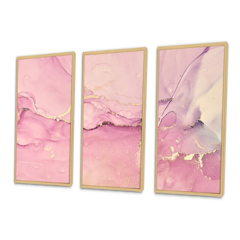 «Pink Marble Waves II», reproduction sur toile flottante 3 pièces, H 28 po x l 36 po x P 1 po, Érable