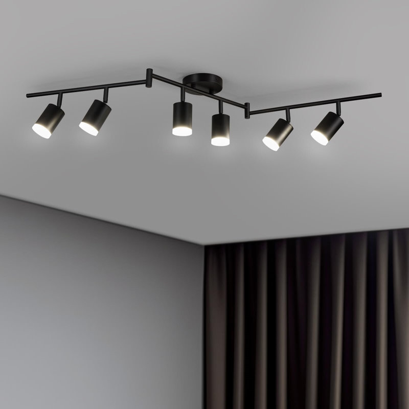 6 Light Black Track Lighting Kit, Flexibly Rotatable LED Light Head