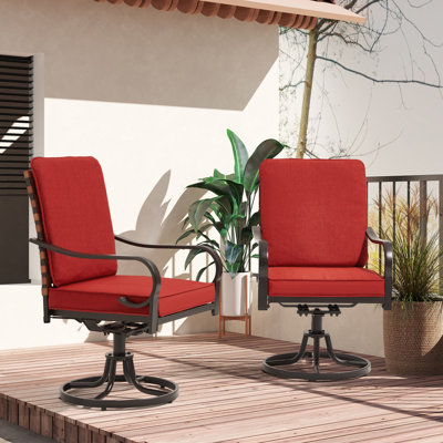 Outdoor Dining Chairs Set Of 2, Heavy Duty Swivel Patio Chairs With Thickened Cushions, Metal Patio Chairs  Gentle Rocker For Outside, Wicker Patio Chairs Ideal For Garden, Backyard,
