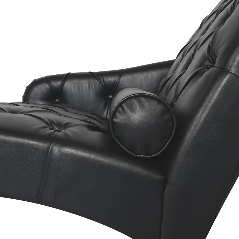 Chaise Lounge Arm Chair Indoor With Pillow And Solid Wood Legs, Black