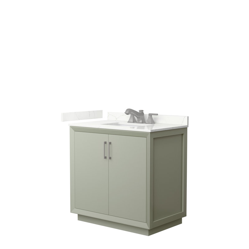 Meuble-lavabo simple avec plateau Strada 36, Quartz Giotto, Vert clair, Noir mat