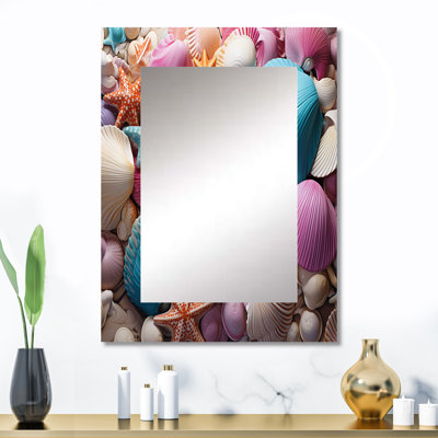 Plage photo coquillage beauté VI - miroir côtier, miroir mural unique mauve, impression d'art en métal