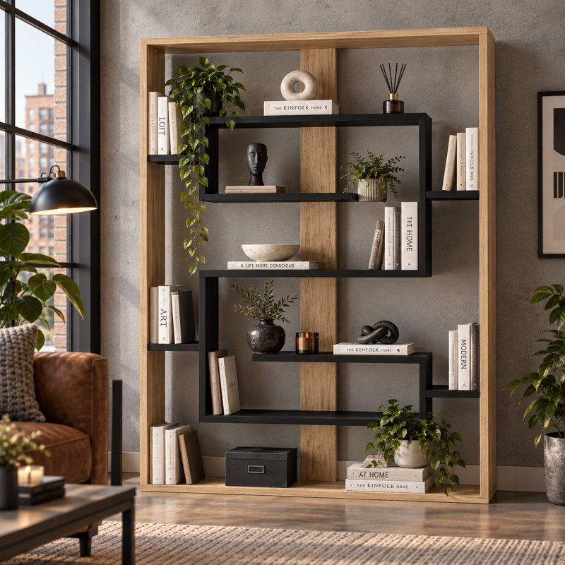Esteban Modern Bookcase Bookshelf Shelving Unit, Brown/Black