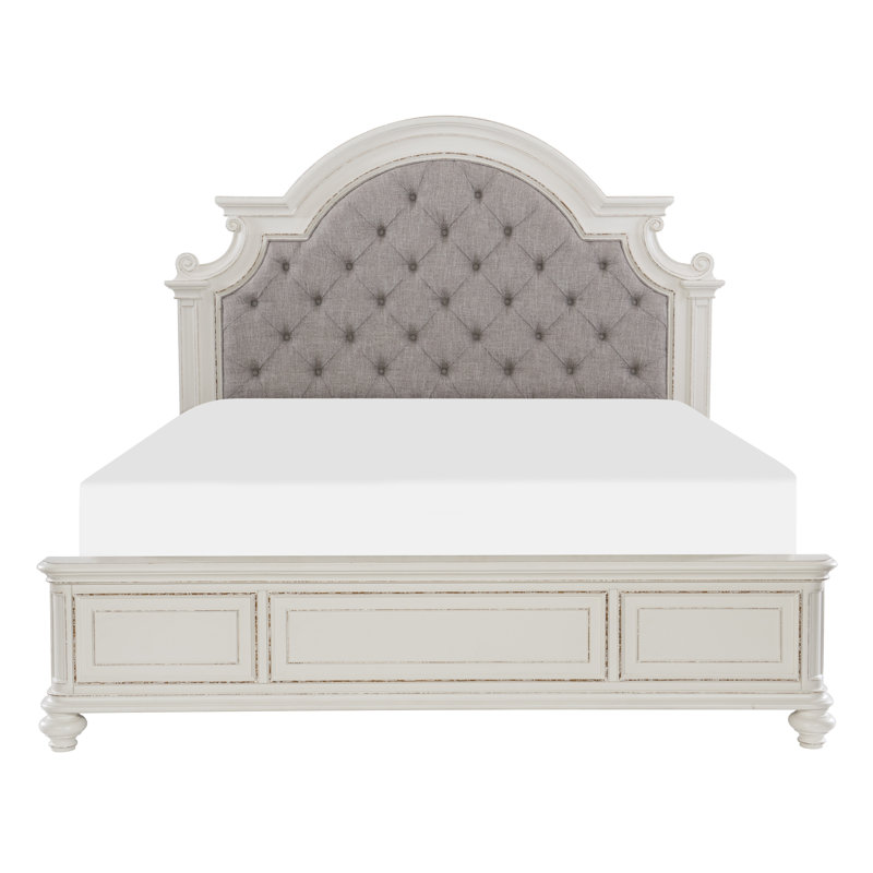 Base de lit tapissier Baylesford, Grand, Blanc antique / gris clair