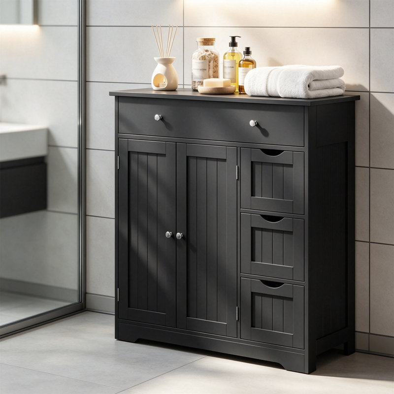 Freestanding Bathroom Cabinet, Black
