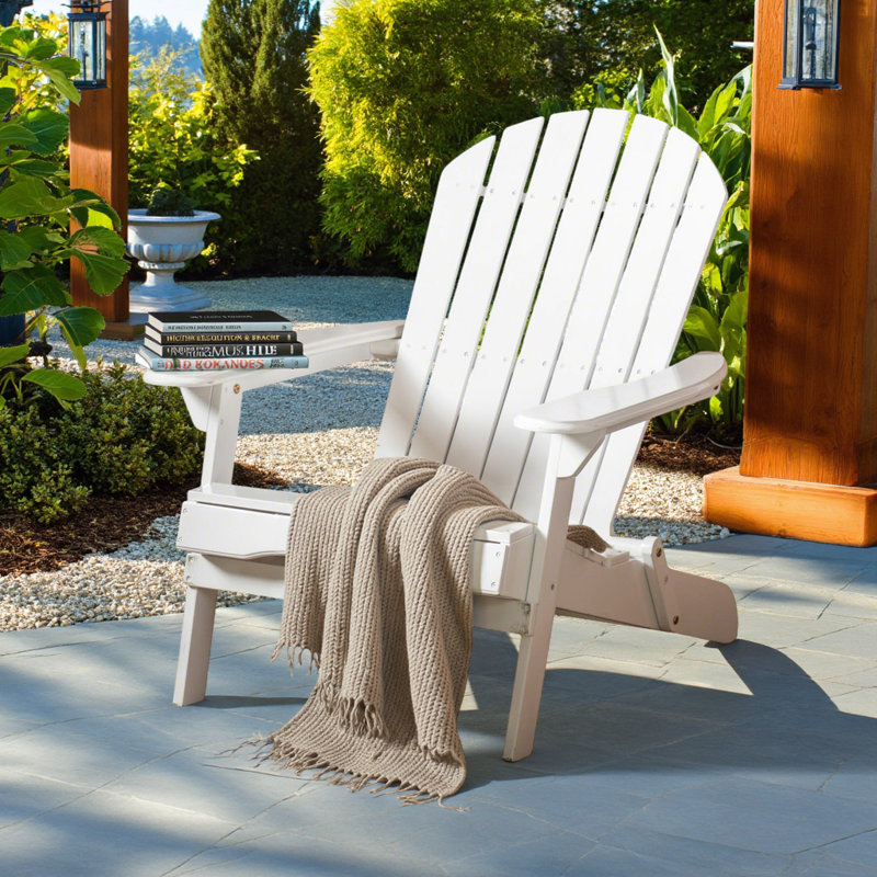 Acacia Wood Folding Adirondack Chair, White