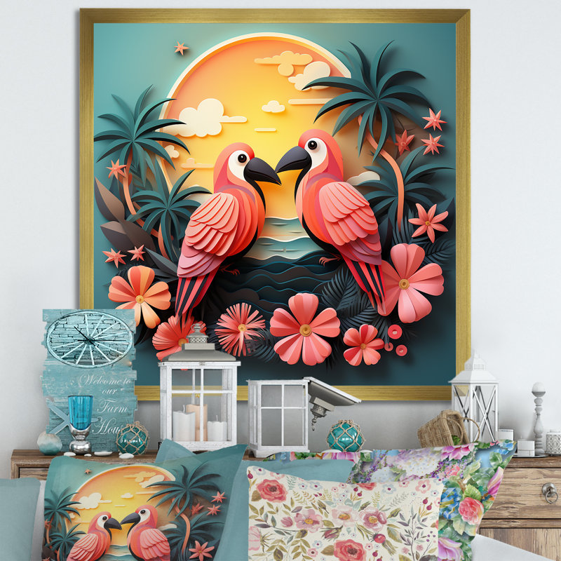 Toucans roses roses - art mural oiseau, Or, H 30 po x l 30 po