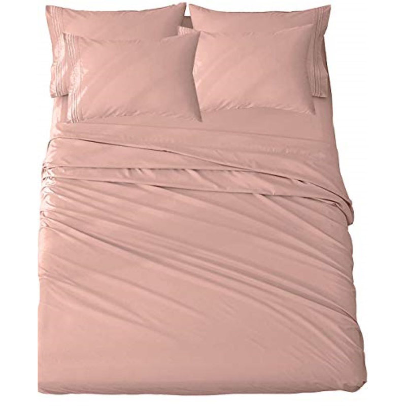 Ensemble de draps en micro-fibre, Ensemble de draps pour lit double + drap-housse + , Or rose