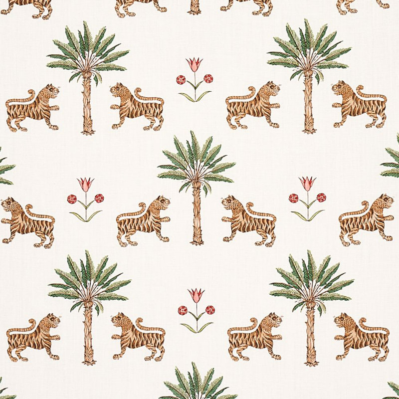 Tiger Palm Fabric, Crimson