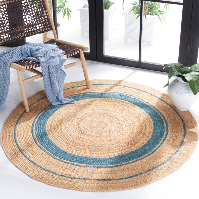 Blumberg Natural Fiber Hand Woven Jute Bordered Rug, Round 4'
