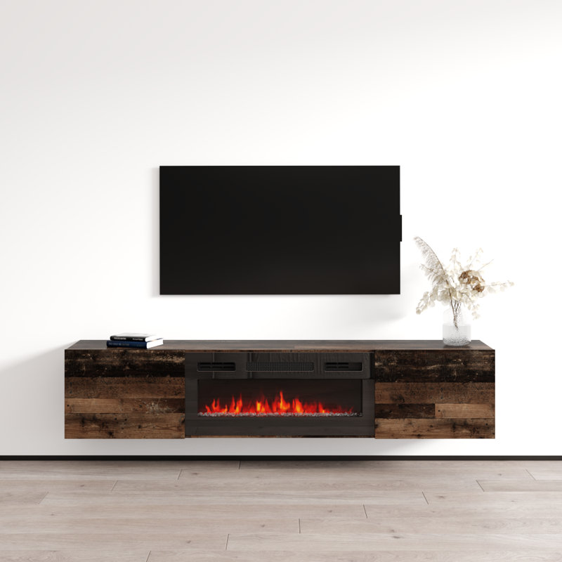 Baja 70.9" Modern TV Stand with Electric Fireplace, Matte Finish, Wall-Mounted, Oldwood