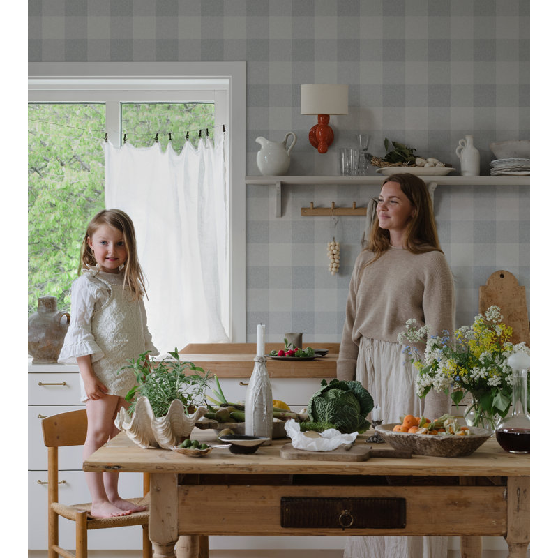 Villa Dalarö II Gingham Wallpaper Roll, Misty Blue